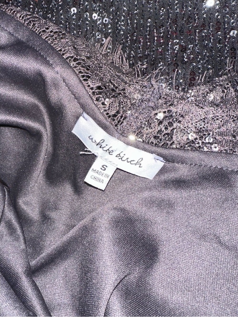 White Birch Grey Sequined Tank top with lace trim, size small - Picture 4 of 5